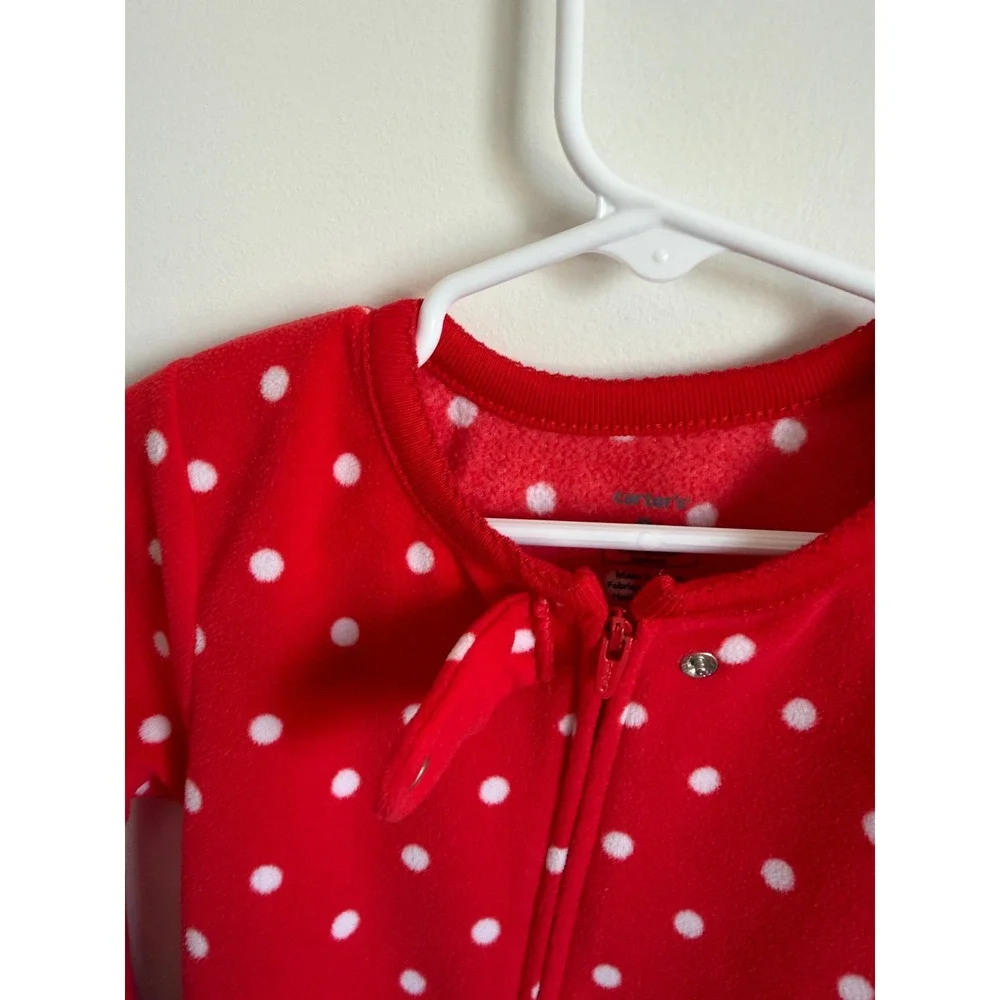 Carters Toddler Girls Red Polka Dot Reindeer Fleece Footed Pajamas 2T